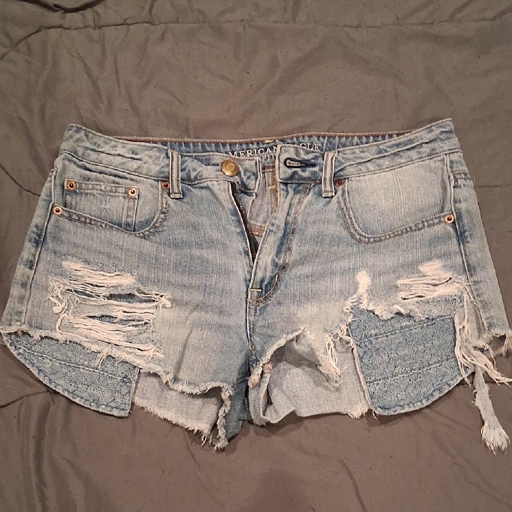 American Eagle Outfitters Women's Ripped Jean Shorts - Light Blue